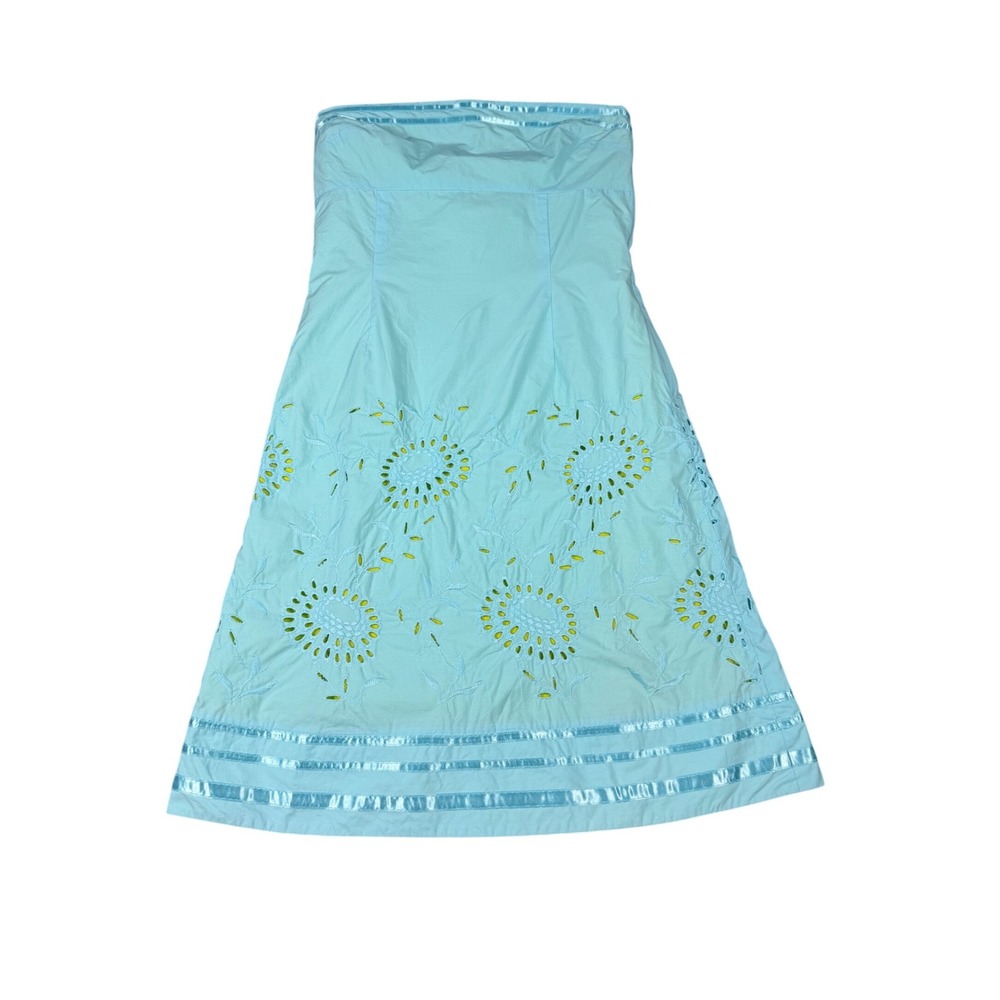 Vintage Y2K EXPRESS Strapless Embroidered‎ Lace Mini Dress Aqua Blue Size 8